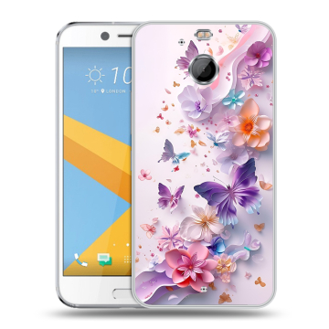 Пластиковый чехол на HTC 10 evo с принтом цветы бабочки