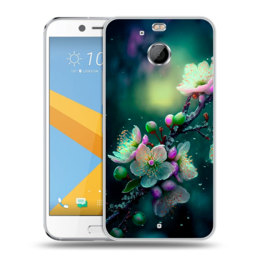 Пластиковый чехол на HTC 10 evo с принтом Цветы и мрамор