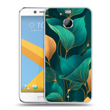 Пластиковый чехол на HTC 10 evo с принтом Листья и золото