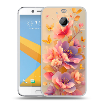 Пластиковый чехол на HTC 10 evo с принтом Цветы и бабочки