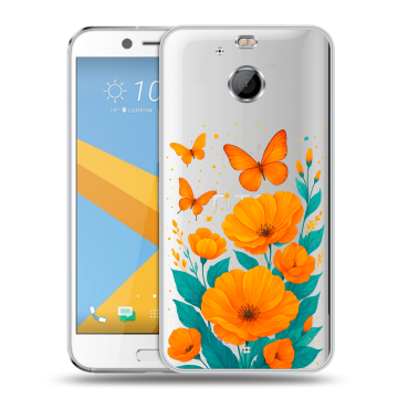 Пластиковый чехол на HTC 10 evo с принтом цветы бабочки