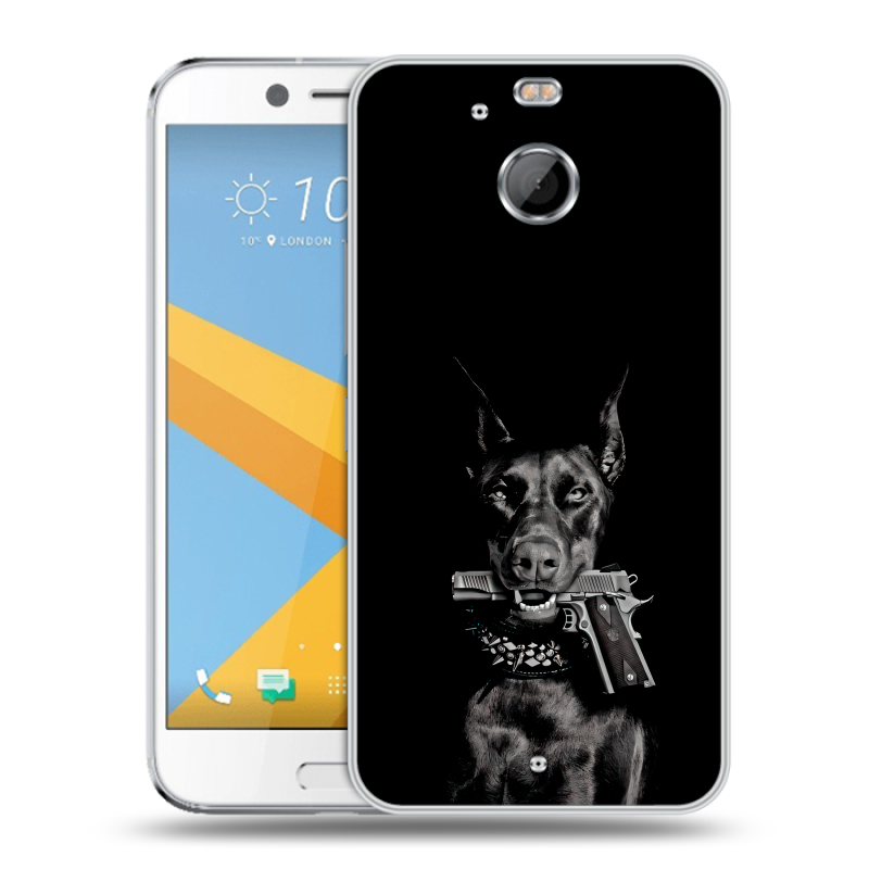 Пластиковый чехол на HTC 10 evo с принтом Доберман и пистолет Пластиковый чехол на HTC 10 evo с принтом Доберман и пистолет