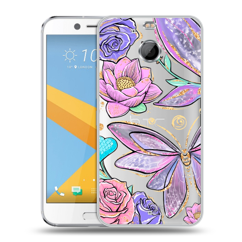 Пластиковый чехол на HTC 10 evo с принтом Бабочки и цветы Пластиковый чехол на HTC 10 evo с принтом Бабочки и цветы