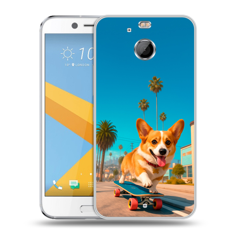 Пластиковый чехол на HTC 10 evo с принтом Корги на скейте Пластиковый чехол на HTC 10 evo с принтом Корги на скейте