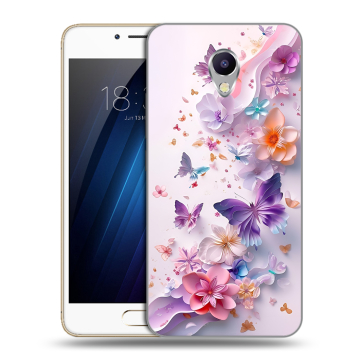 Силиконовый чехол на Meizu M5 Note с принтом цветы бабочки Силиконовый чехол на Meizu M5 Note с принтом цветы бабочки