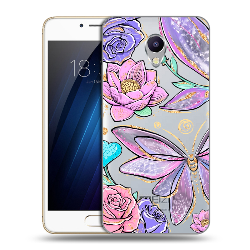 Силиконовый чехол на Meizu M5 Note с принтом Бабочки и цветы Силиконовый чехол на Meizu M5 Note с принтом Бабочки и цветы