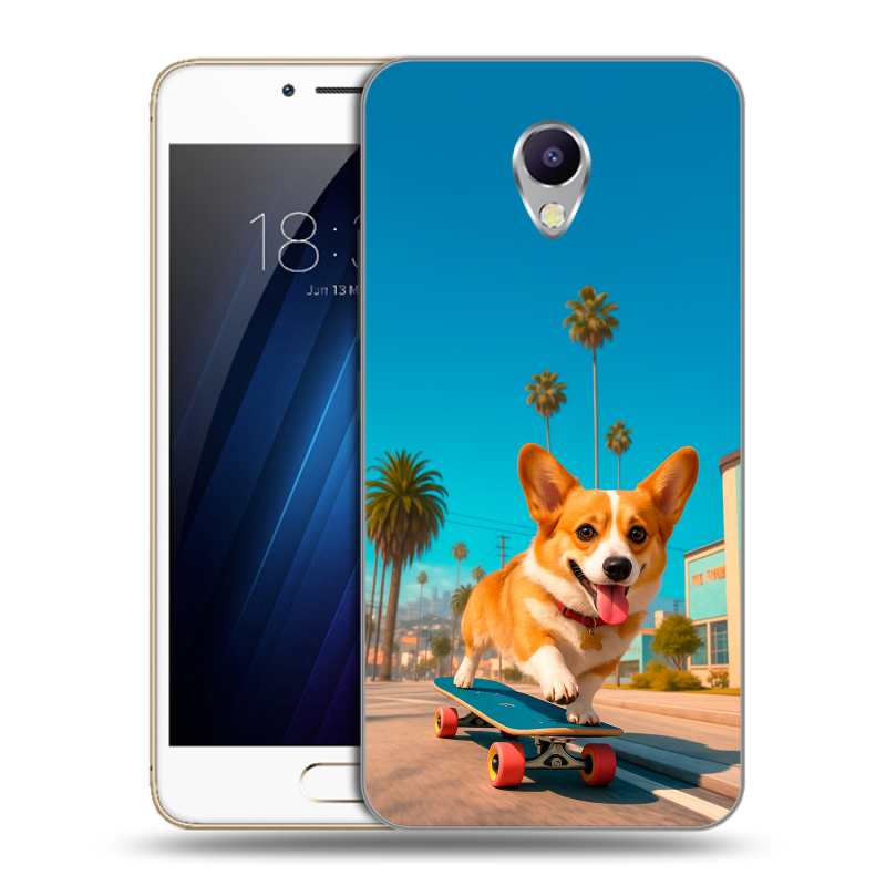 Силиконовый чехол на Meizu M5 Note с принтом Корги на скейте Силиконовый чехол на Meizu M5 Note с принтом Корги на скейте