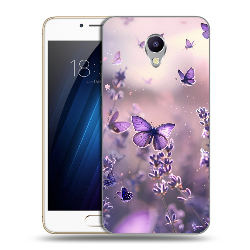 Силиконовый чехол на Meizu M5 Note с принтом бабочки и лаванда Силиконовый чехол на Meizu M5 Note с принтом бабочки и лаванда