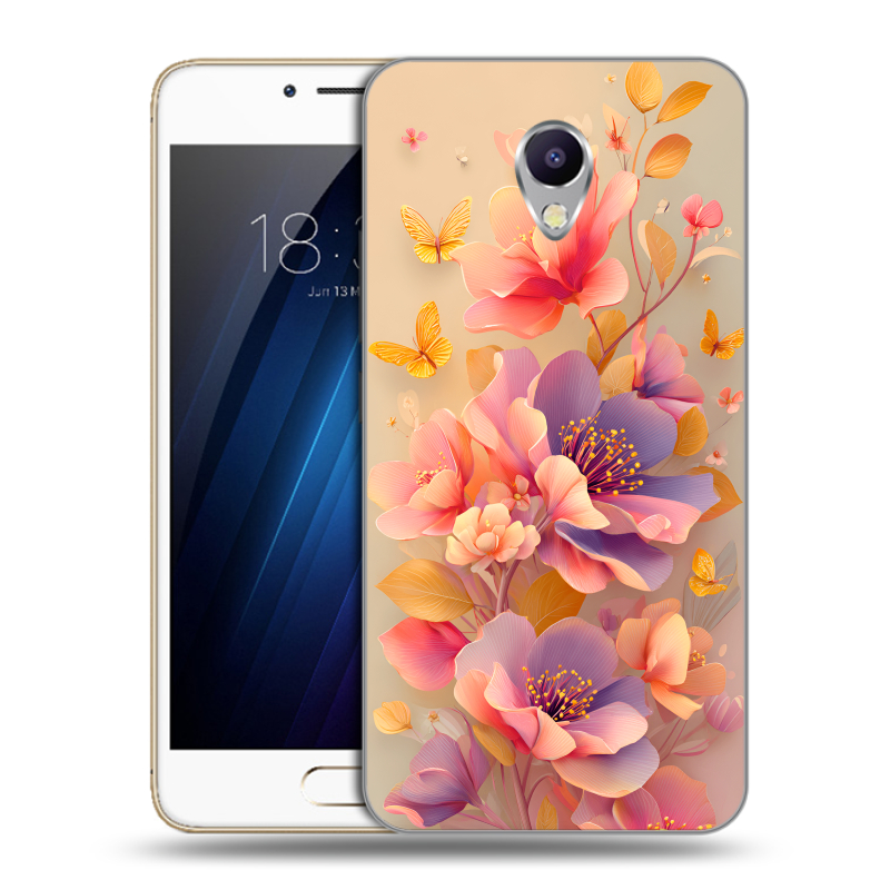 Силиконовый чехол на Meizu M5 Note с принтом Цветы и бабочки Силиконовый чехол на Meizu M5 Note с принтом Цветы и бабочки