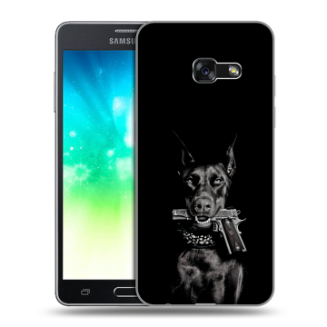 Силиконовый противоударный чехол на Samsung Galaxy A3 (2017) с принтом Доберман и пистолет Силиконовый противоударный чехол на Samsung Galaxy A3 (2017) с принтом Доберман и пистолет
