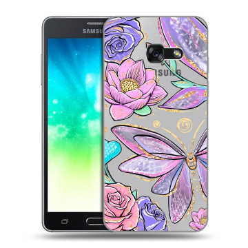 Силиконовый противоударный чехол на Samsung Galaxy A3 (2017) с принтом Бабочки и цветы Силиконовый противоударный чехол на Samsung Galaxy A3 (2017) с принтом Бабочки и цветы