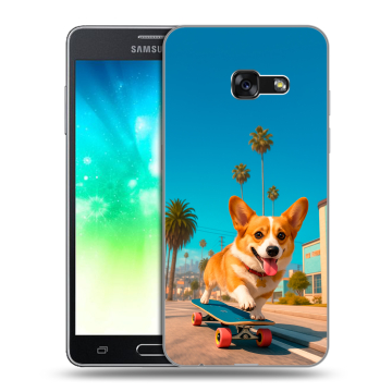 Силиконовый противоударный чехол на Samsung Galaxy A3 (2017) с принтом Корги на скейте