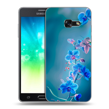 Силиконовый противоударный чехол на Samsung Galaxy A3 (2017) с принтом Голубые цветы