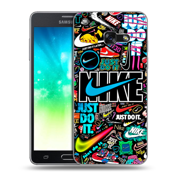 Силиконовый противоударный чехол на Samsung Galaxy A3 (2017) с принтом найк nike черный