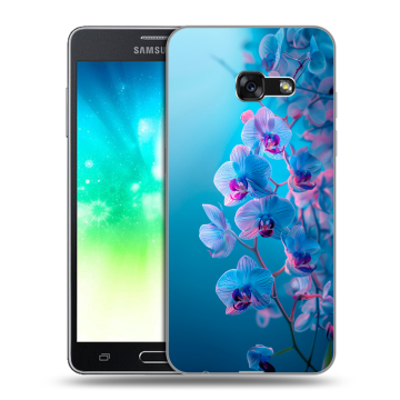 Силиконовый противоударный чехол на Samsung Galaxy A3 (2017) с принтом голубые орхидеи Силиконовый противоударный чехол на Samsung Galaxy A3 (2017) с принтом голубые орхидеи