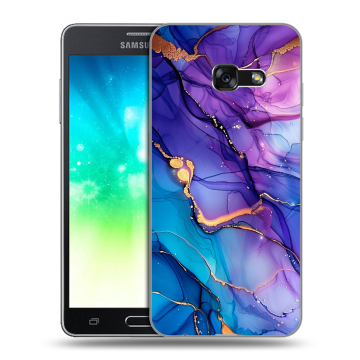 Силиконовый противоударный чехол на Samsung Galaxy A3 (2017) с принтом синий мрамор Силиконовый противоударный чехол на Samsung Galaxy A3 (2017) с принтом синий мрамор