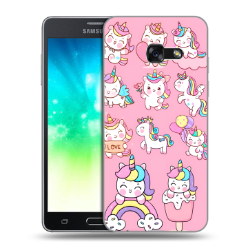 Силиконовый противоударный чехол на Samsung Galaxy A3 (2017) с принтом Единороги и радуга Силиконовый противоударный чехол на Samsung Galaxy A3 (2017) с принтом Единороги и радуга