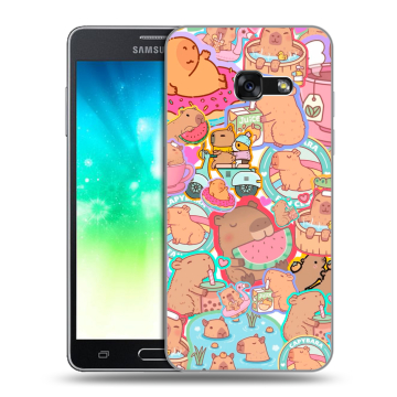 Силиконовый противоударный чехол на Samsung Galaxy A3 (2017) с принтом капибары Силиконовый противоударный чехол на Samsung Galaxy A3 (2017) с принтом капибары