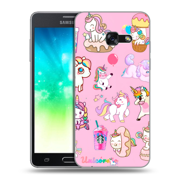 Силиконовый противоударный чехол на Samsung Galaxy A3 (2017) с принтом розовые единороги