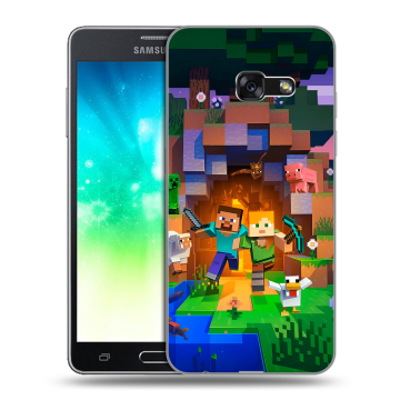 Силиконовый противоударный чехол на Samsung Galaxy A3 (2017) с принтом Майнкрафт Minecraft