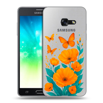Силиконовый противоударный чехол на Samsung Galaxy A3 (2017) с принтом цветы бабочки Силиконовый противоударный чехол на Samsung Galaxy A3 (2017) с принтом цветы бабочки