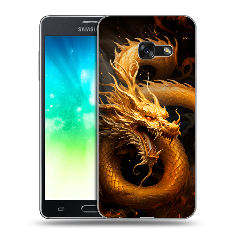 Силиконовый противоударный чехол на Samsung Galaxy A3 (2017) с принтом Золотой дракон Силиконовый противоударный чехол на Samsung Galaxy A3 (2017) с принтом Золотой дракон
