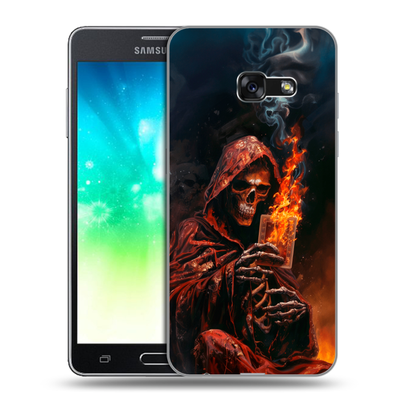 Пластиковый чехол на Samsung Galaxy A3 (2017) с принтом Скелет и карты Пластиковый чехол на Samsung Galaxy A3 (2017) с принтом Скелет и карты