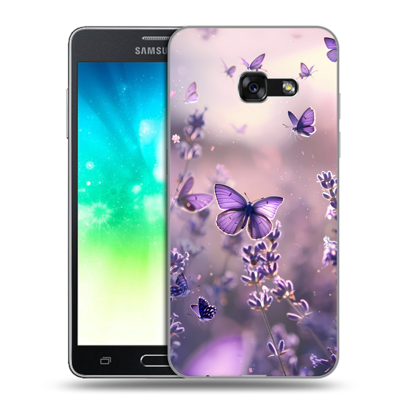 Силиконовый противоударный чехол на Samsung Galaxy A3 (2017) с принтом бабочки и лаванда Силиконовый противоударный чехол на Samsung Galaxy A3 (2017) с принтом бабочки и лаванда