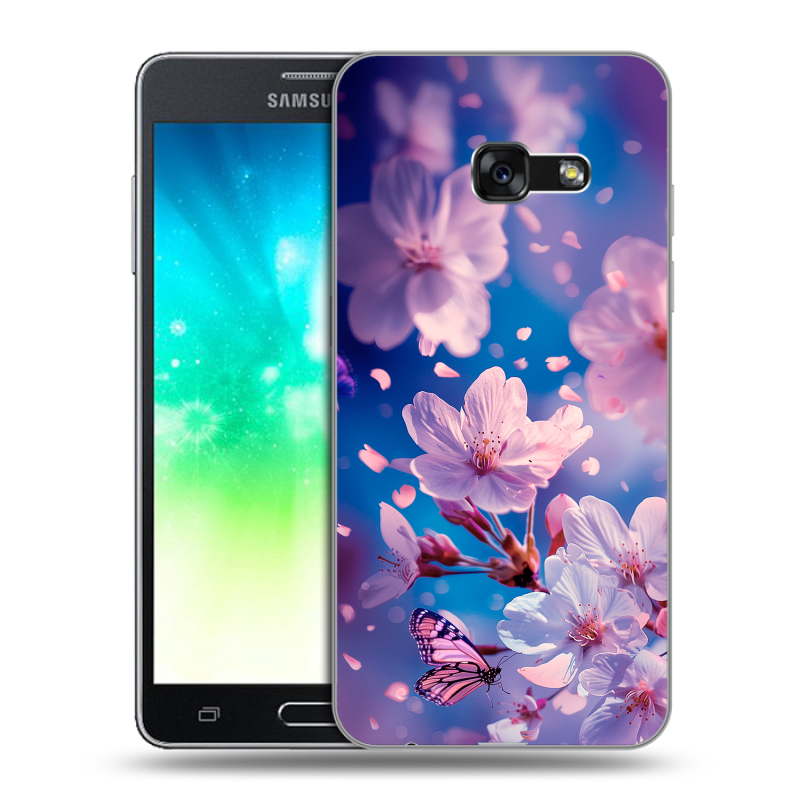 Пластиковый чехол на Samsung Galaxy A3 (2017) с принтом цветы бабочки Пластиковый чехол на Samsung Galaxy A3 (2017) с принтом цветы бабочки