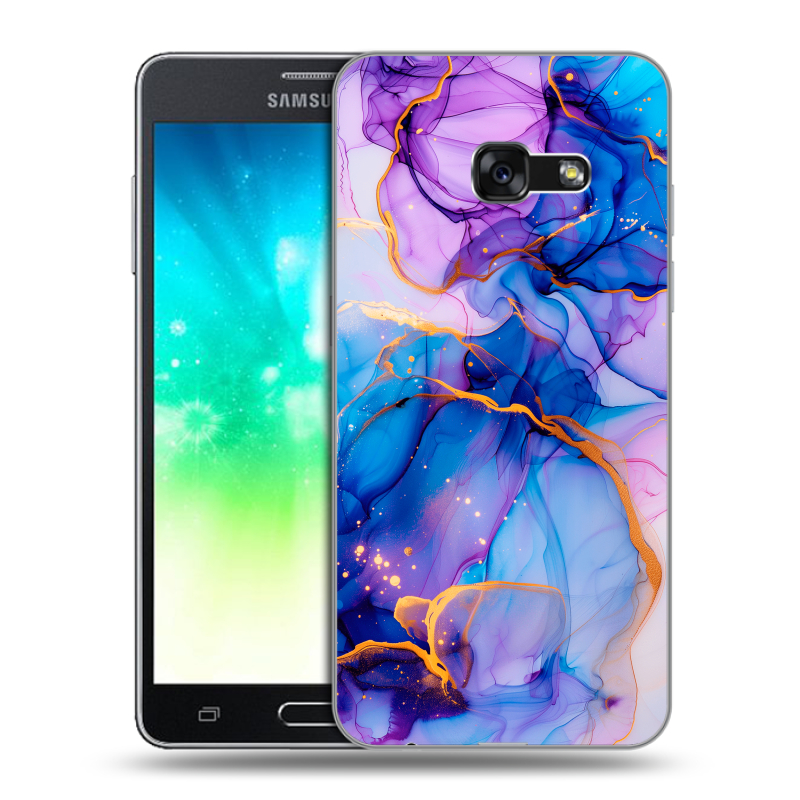 Силиконовый противоударный чехол на Samsung Galaxy A3 (2017) с принтом синий мрамор Силиконовый противоударный чехол на Samsung Galaxy A3 (2017) с принтом синий мрамор