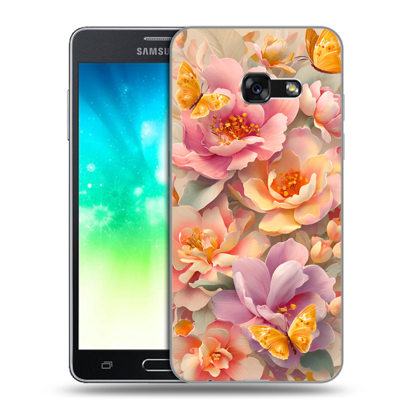 Силиконовый противоударный чехол на Samsung Galaxy A3 (2017) с принтом Цветы и бабочки Силиконовый противоударный чехол на Samsung Galaxy A3 (2017) с принтом Цветы и бабочки