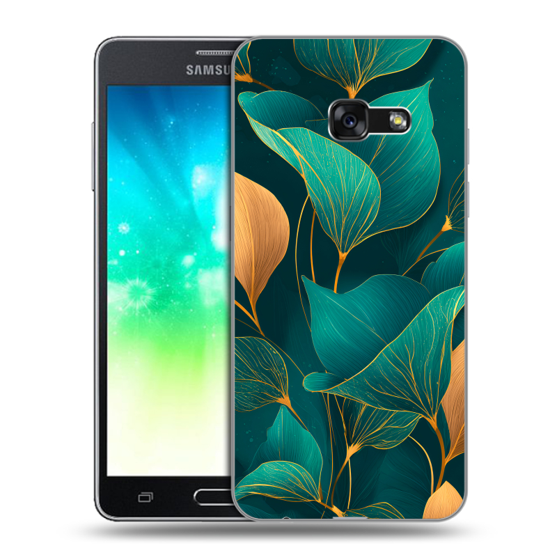 Силиконовый противоударный чехол на Samsung Galaxy A3 (2017) с принтом Листья и золото Силиконовый противоударный чехол на Samsung Galaxy A3 (2017) с принтом Листья и золото