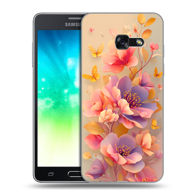 Силиконовый противоударный чехол на Samsung Galaxy A3 (2017) с принтом Цветы и бабочки Силиконовый противоударный чехол на Samsung Galaxy A3 (2017) с принтом Цветы и бабочки