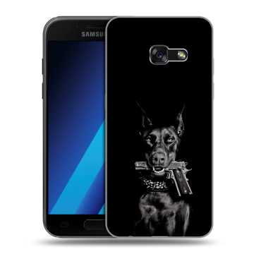 Силиконовый чехол на Samsung Galaxy A7 (2017) с принтом Доберман и пистолет Силиконовый чехол на Samsung Galaxy A7 (2017) с принтом Доберман и пистолет