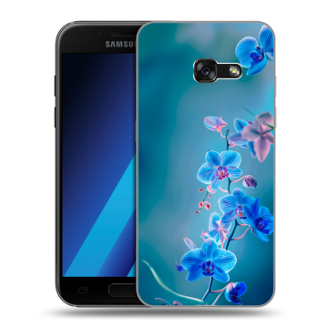 Силиконовый чехол на Samsung Galaxy A7 (2017) с принтом Голубые цветы Силиконовый чехол на Samsung Galaxy A7 (2017) с принтом Голубые цветы