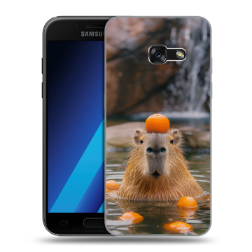 Силиконовый чехол на Samsung Galaxy A7 (2017) с принтом Капибара с апельсином Силиконовый чехол на Samsung Galaxy A7 (2017) с принтом Капибара с апельсином