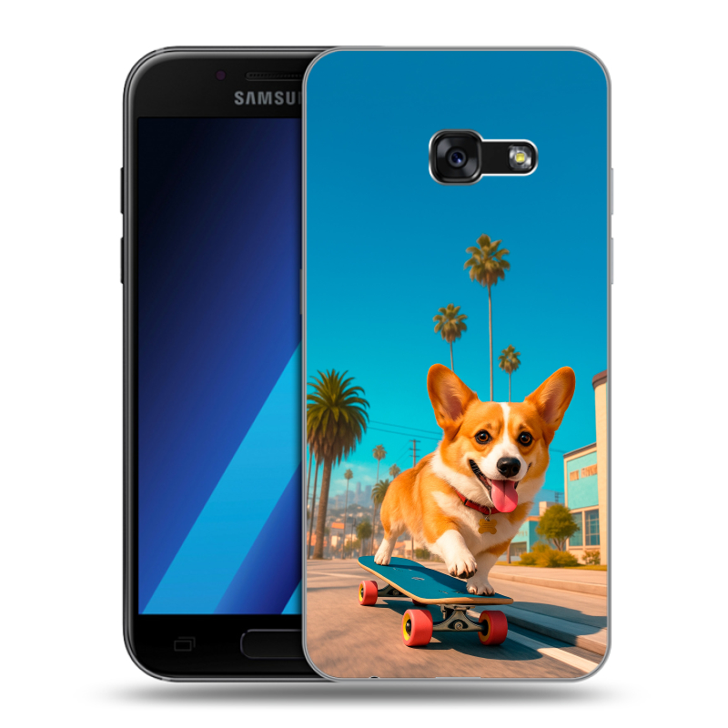 Силиконовый чехол на Samsung Galaxy A7 (2017) с принтом Корги на скейте Силиконовый чехол на Samsung Galaxy A7 (2017) с принтом Корги на скейте
