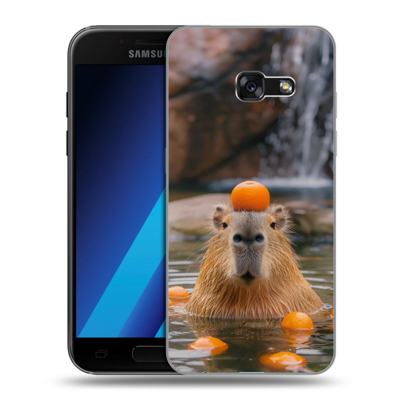 Силиконовый чехол на Samsung Galaxy A7 (2017) с принтом Капибара с апельсином Силиконовый чехол на Samsung Galaxy A7 (2017) с принтом Капибара с апельсином
