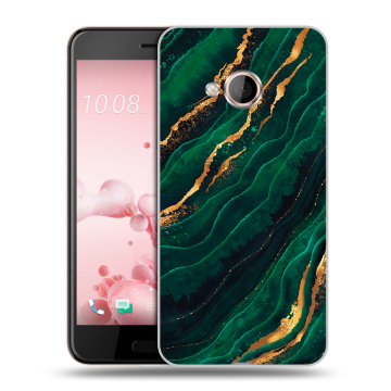Пластиковый чехол на HTC U Play с принтом Мрамор зеленое золото