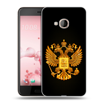 Пластиковый чехол на HTC U Play с принтом Герб России желтый