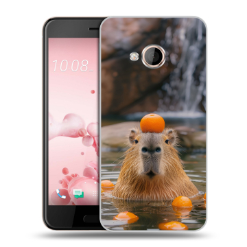 Пластиковый чехол на HTC U Play с принтом Капибара с апельсином