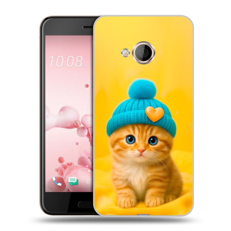 Пластиковый чехол на HTC U Play с принтом Котенок в шапке Пластиковый чехол на HTC U Play с принтом Котенок в шапке