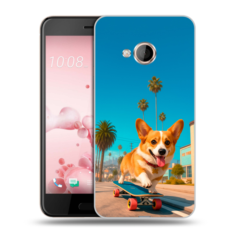 Пластиковый чехол на HTC U Play с принтом Корги на скейте Пластиковый чехол на HTC U Play с принтом Корги на скейте