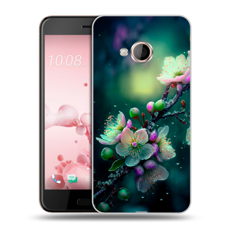 Пластиковый чехол на HTC U Play с принтом Цветы и мрамор Пластиковый чехол на HTC U Play с принтом Цветы и мрамор