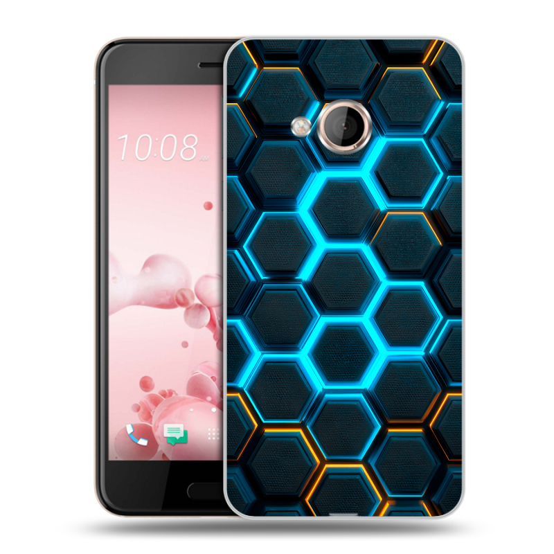 Пластиковый чехол на HTC U Play с принтом Неоновые соты Пластиковый чехол на HTC U Play с принтом Неоновые соты