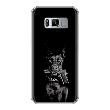 Силиконовый чехол на Samsung Galaxy S8 Plus с принтом Доберман и пистолет Силиконовый чехол на Samsung Galaxy S8 Plus с принтом Доберман и пистолет