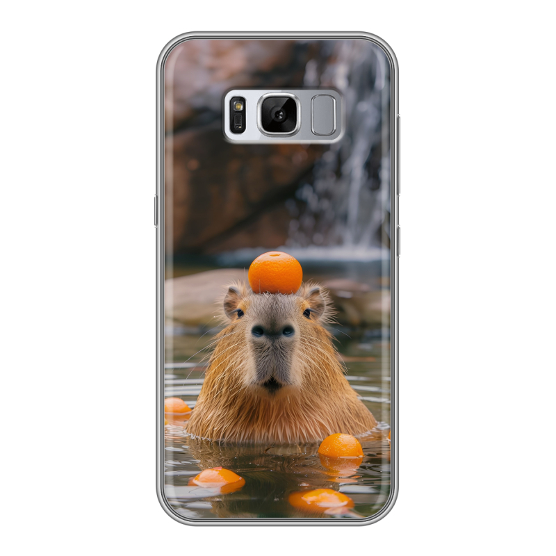 Силиконовый противоударный чехол на Samsung Galaxy S8 Plus с принтом Капибара с апельсином Силиконовый противоударный чехол на Samsung Galaxy S8 Plus с принтом Капибара с апельсином