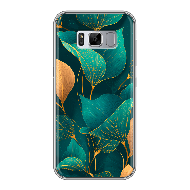 Силиконовый противоударный чехол на Samsung Galaxy S8 Plus с принтом Листья и золото Силиконовый противоударный чехол на Samsung Galaxy S8 Plus с принтом Листья и золото