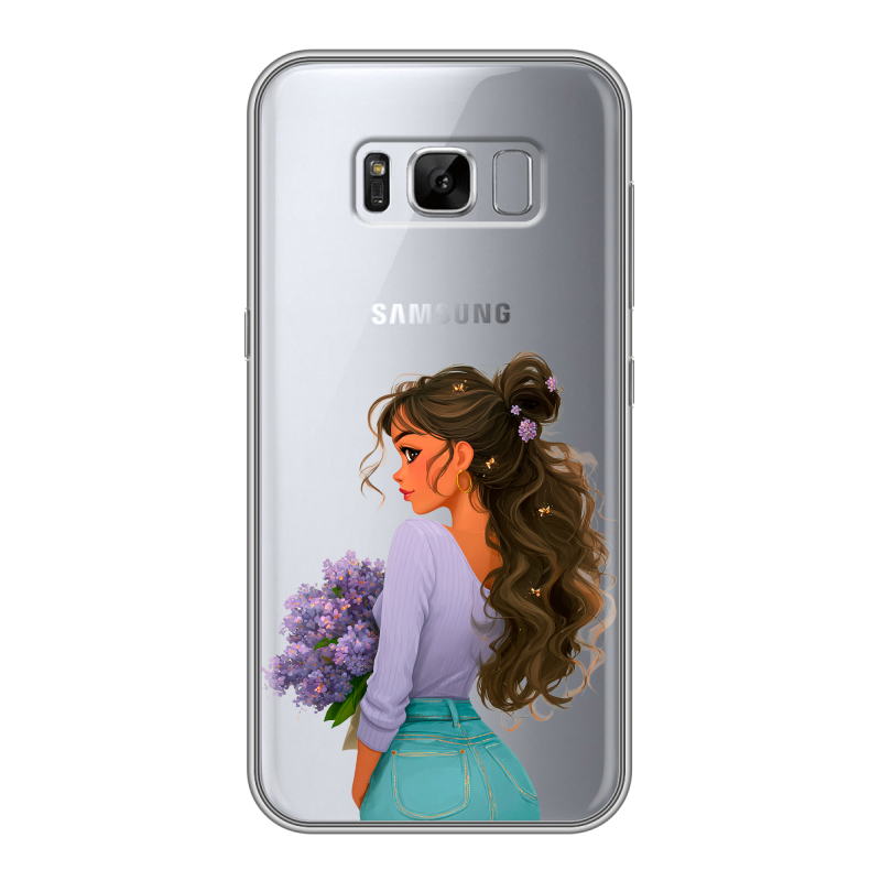 Силиконовый противоударный чехол на Samsung Galaxy S8 Plus с принтом девушка цветы Силиконовый противоударный чехол на Samsung Galaxy S8 Plus с принтом девушка цветы