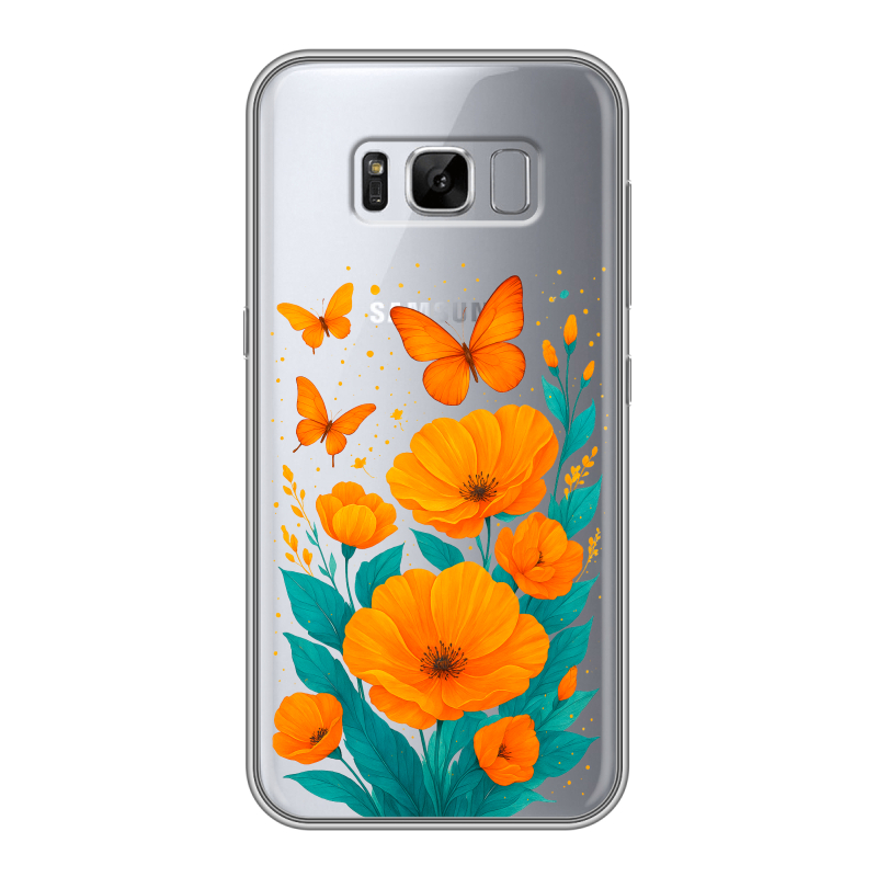 Силиконовый противоударный чехол на Samsung Galaxy S8 Plus с принтом цветы бабочки Силиконовый противоударный чехол на Samsung Galaxy S8 Plus с принтом цветы бабочки